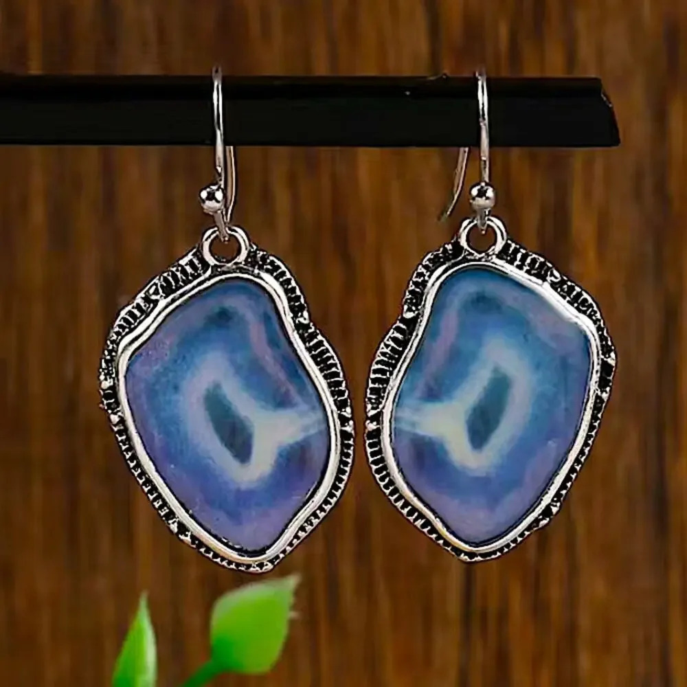 Silver Vintage Equestrian Western Inlay Antique Dangle Drop Earrings